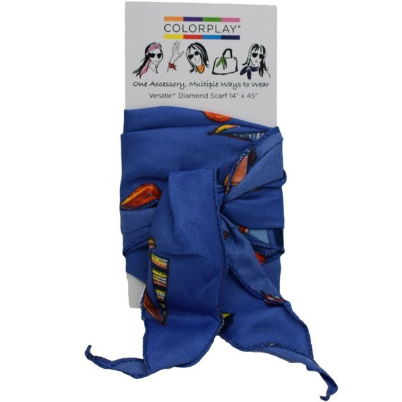 ColorPlay Womens Scarf Blue Sailboats Print Versatie Diamond 14 in x 45 in - Picture 2 of 6